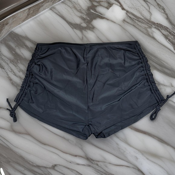 New XLarge Black Adjustable Swim Shorts Bottoms Bikini Mid-Rise Booty Drawstring - Picture 6 of 6